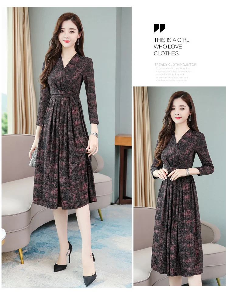 Women Print Long Sleeve V-Neck Sexy Midi Dress 2022 Korean Elegant Bodycon Casual Dress Spring Autumn Vintage Offfice Lady Dress Women Print Long Sleeve V-Neck Sexy Midi Dress 2022 Korean Elegant Bodycon Casual Dress Spring Autumn Vintage Offfice Lady Dress