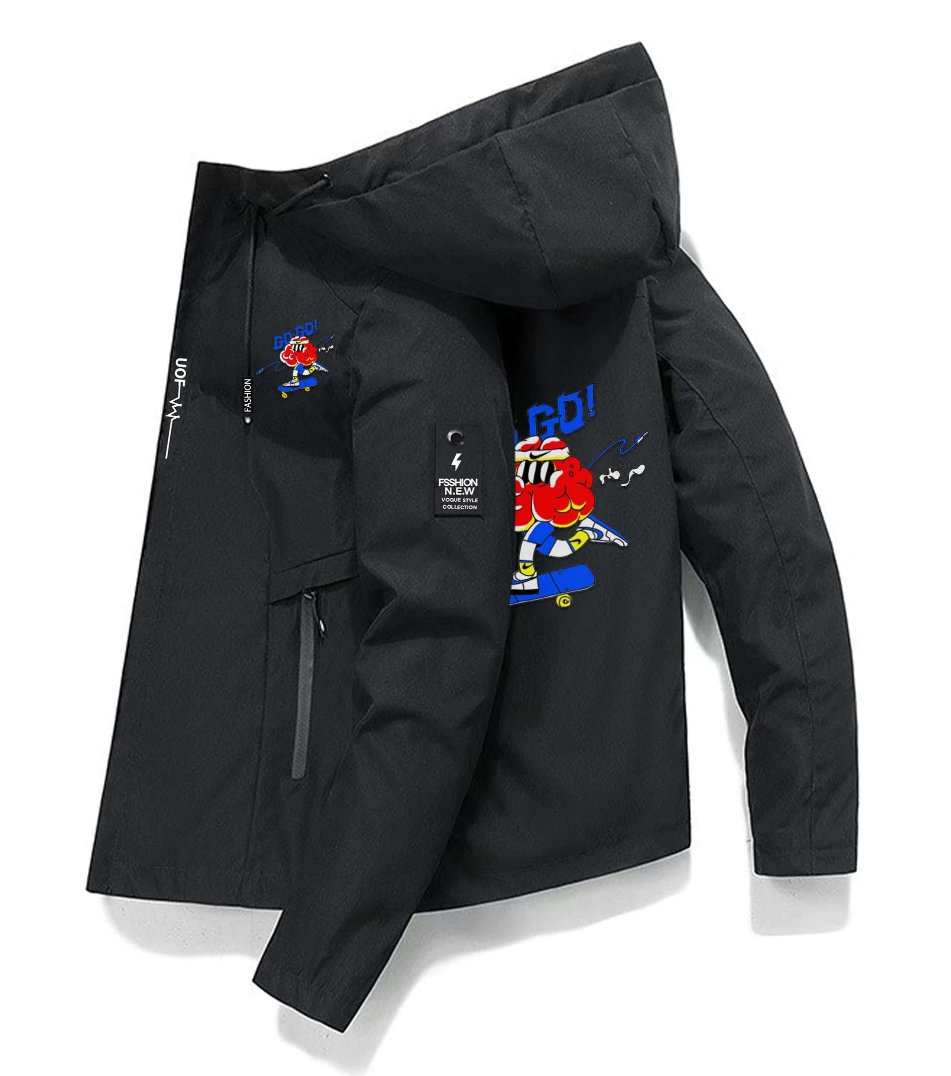 

Funny GO GO Brain Printing 2024 New Hooded Jacket Men Warm Jackets Waterproof Jogging Casual Coat Men Fashion Loose Coat