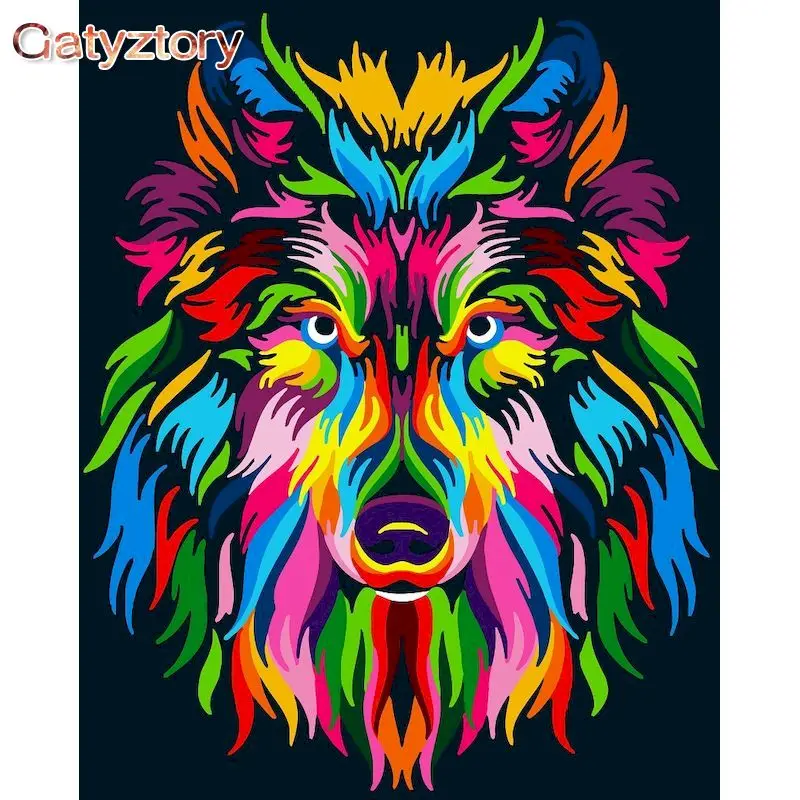 

GATYZTORY Coloring By Number Animals Kits Home Decoration Pictures Painting By Number Colorful Wolf HandPainted Art Gift