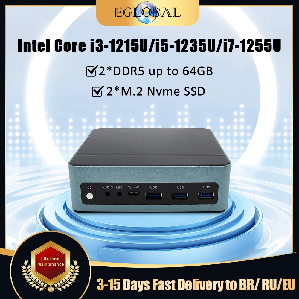 

Eglobal Mini Pc Intel 12th Gen i3-1215U i5-1235U i7-1255U Win10/11 Linux 16G 32G DDR5 500G NVME SSD ACWIFI Desktop Computer Game
