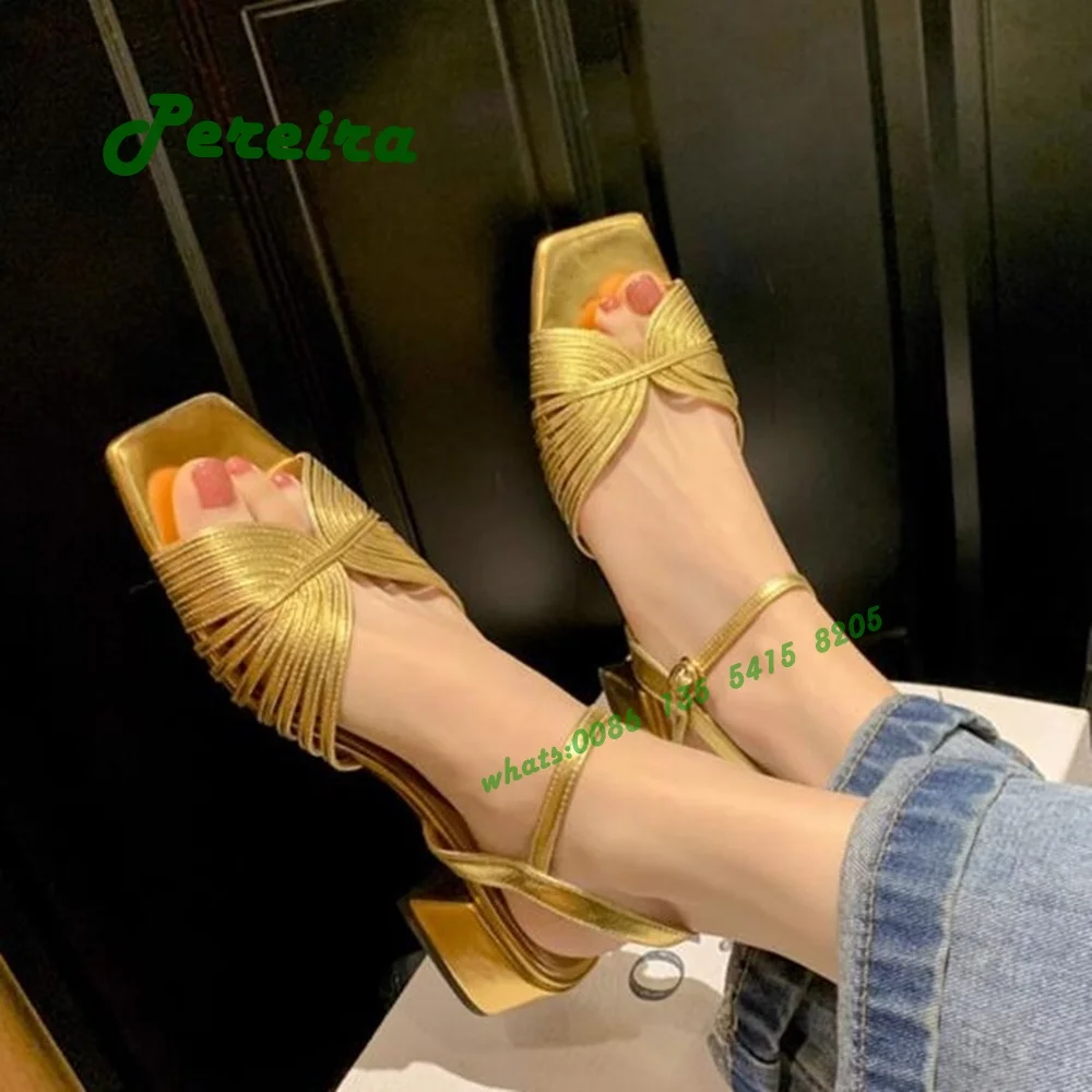Gold High Heels Thick Heel Cowhide Knitted Open Toe Leather Sandals Summer New Fine Band Combination Women's Party Shoes Sexy
Gold High Heels Thick Heel Cowhide Knitted Open Toe Leather Sandals Summer New Fine Band Combination Women's Party Shoes Sexy