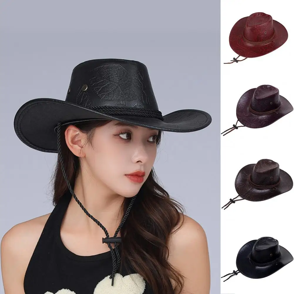 

Practical Cowboy Hat Easy to Clean Western Cowboy Hat Comfortable Men Cowboy Hat Women Climbing Sun Hat Wind-proof Rope