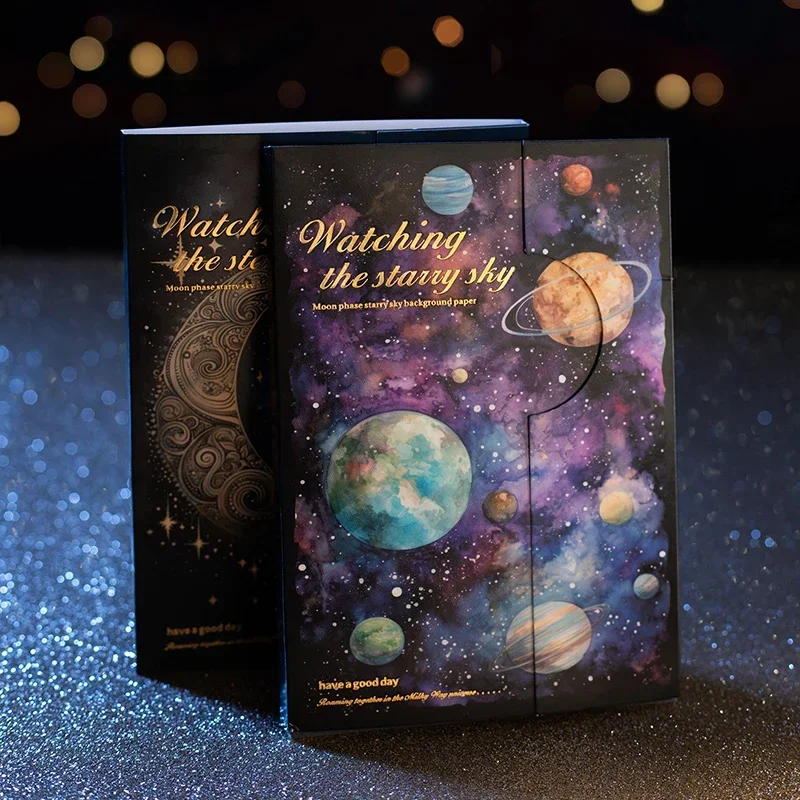 30Pieces Material Paper Starry Sky Moon Phase Handbook Handwriting Primer Notebooks Background Scrapbook cut 172*117MM 
30Pieces Material Paper Starry Sky Moon Phase Handbook Handwriting Primer Notebooks Background Scrapbook cut 172*117MM