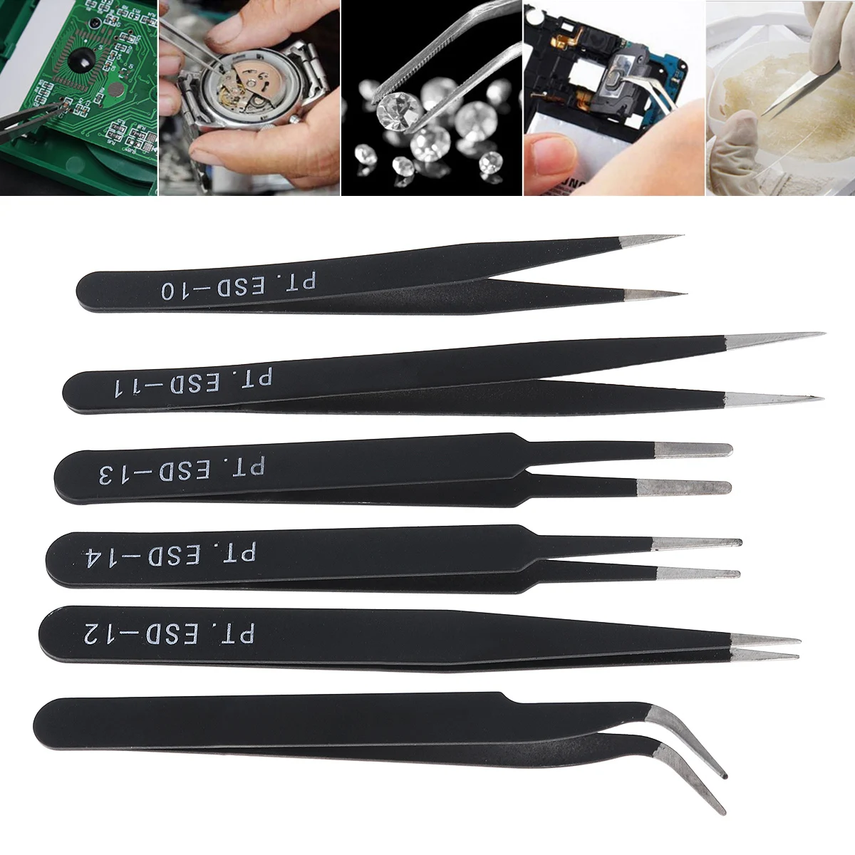 

6/9Pcs Precision Tweezer Set ESD Anti Static Stainless Steel Tweezers Repair Tools Kit for Electronics Soldering Craft Hand Tool