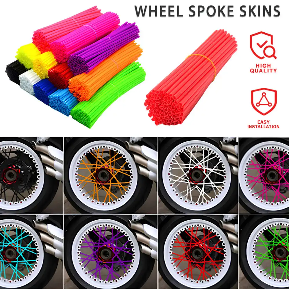 

72Pcs Motorcycle Wheel Spoked Protector Wraps Rims Skin Trim Covers Pipe For Motocross Bicycle Bike Cool Accessories 11 Colors