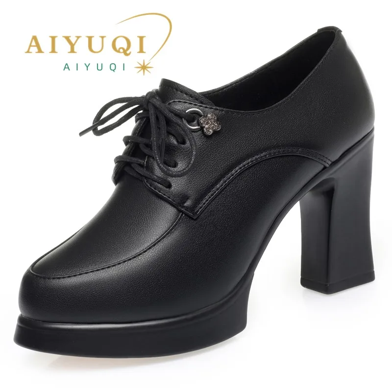 

Женские туфли AIYUQI на платформе и высоком каблуке, новинка весны 2024, женские классические туфли, модная женская офисная обувь на шнуровке