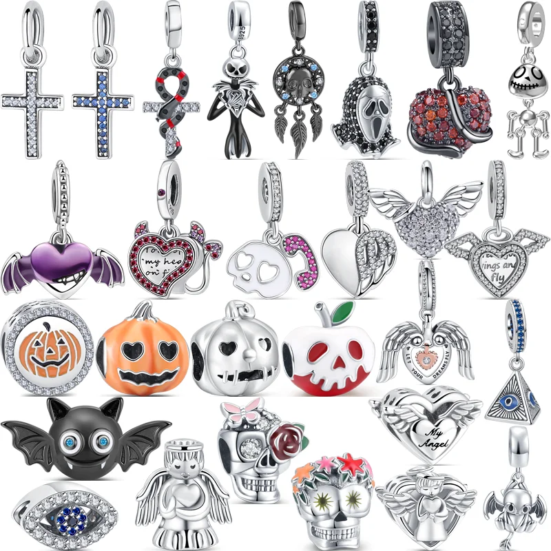 

Fit Original Pandora Bracelet DIY Women Jewelry 925 Silver Demon Bat Angel Spooky Pumpkin Vampire Wings Heart Dangle Charm Beads