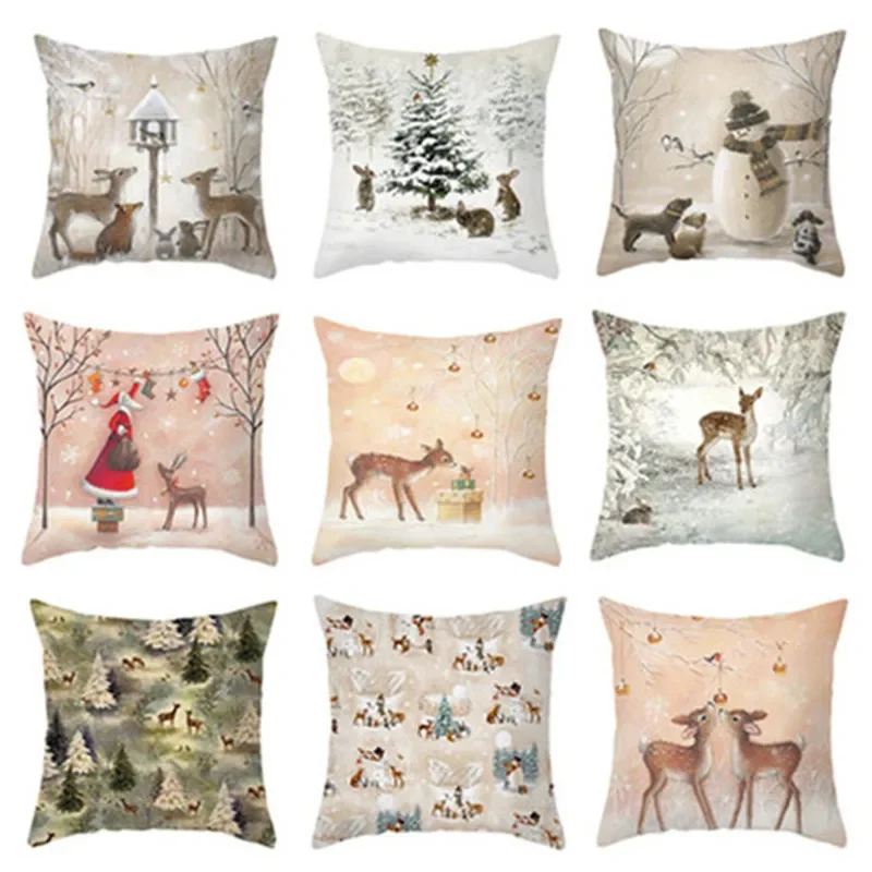 

Merry Christmas Pillowcase Deer Snow Forest Picture Cushion Cover Home Customizable