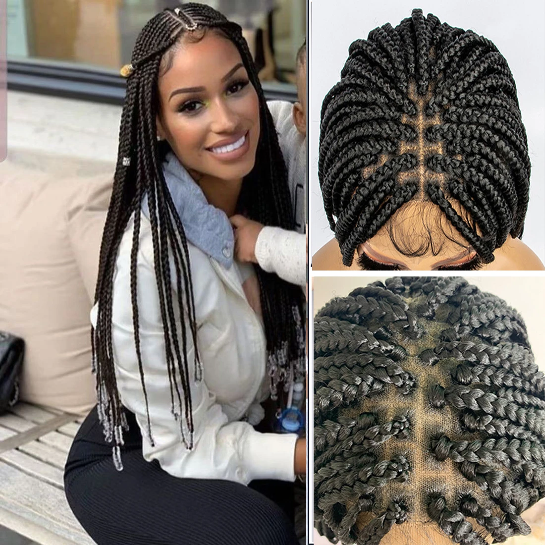 32 inch Lace Frontal Wig Synthetic Full Lace Braided Wig Hand Braided Box Braid Lace Wigs With Baby Hair For Black Women
32 inch Lace Frontal Wig Synthetic Full Lace Braided Wig Hand Braided Box Braid Lace Wigs With Baby Hair For Black Women
