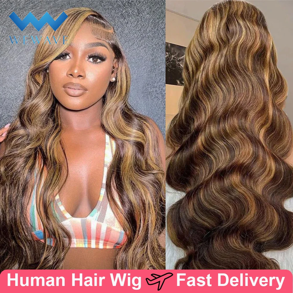 

30 inch Highlight Ombre 13x6 HD Body Wave Lace Front Wig Human Hair 13x4 Lace Front Wig 4/27 Blonde Colored Glueless Wig