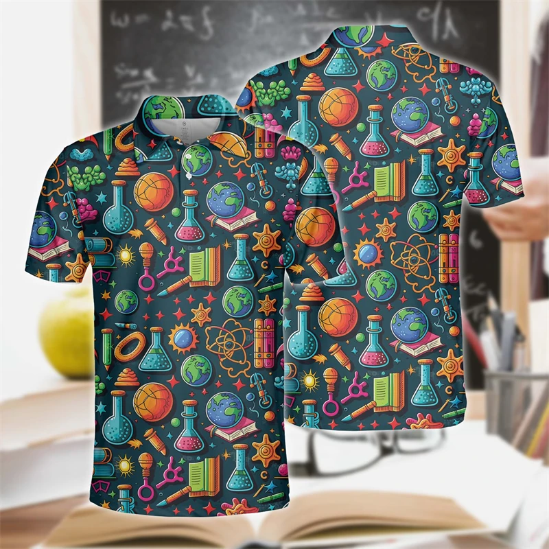 

Funny Design Math Chemistry Graphic Polo Shirts For Men Clothes Teacher Student Short Sleeve Literature Book POLO Shirt Y2K Tops