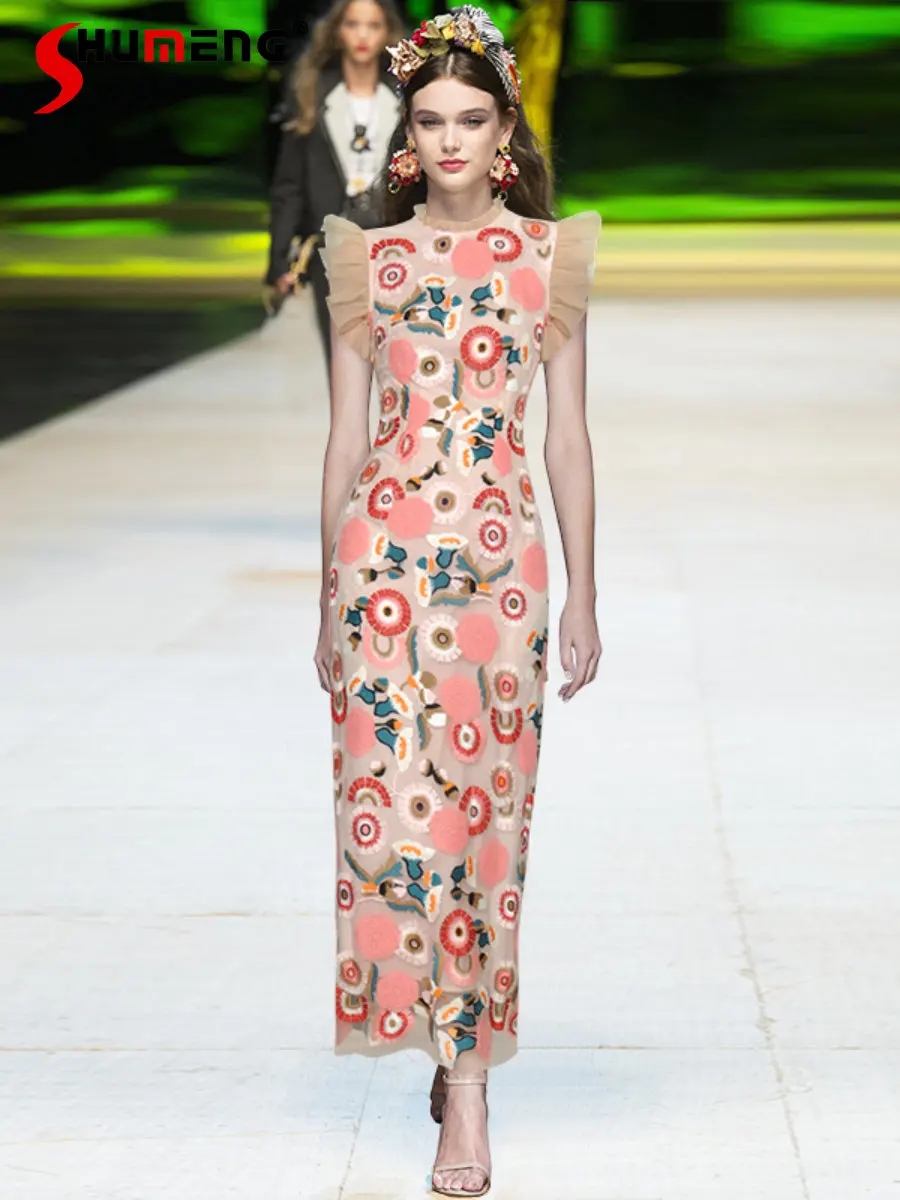 Ruffled Short Sleeve Embroidered Waist Sheath O-neck Long Dress 2023 Spring Summer New Fashion Elegant Retro Ankle Length Dress
Ruffled Short Sleeve Embroidered Waist Sheath O-neck Long Dress 2023 Spring Summer New Fashion Elegant Retro Ankle Length Dress