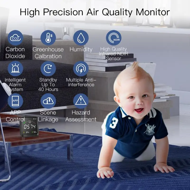 Tuya Smart WiFi CO2 Sensor Smart Carbon Dioxide Meter Temperature Humidity Detector Monitor with LCD Screen 3 in 1 Meter
Tuya Smart WiFi CO2 Sensor Smart Carbon Dioxide Meter Temperature Humidity Detector Monitor with LCD Screen 3 in 1 Meter