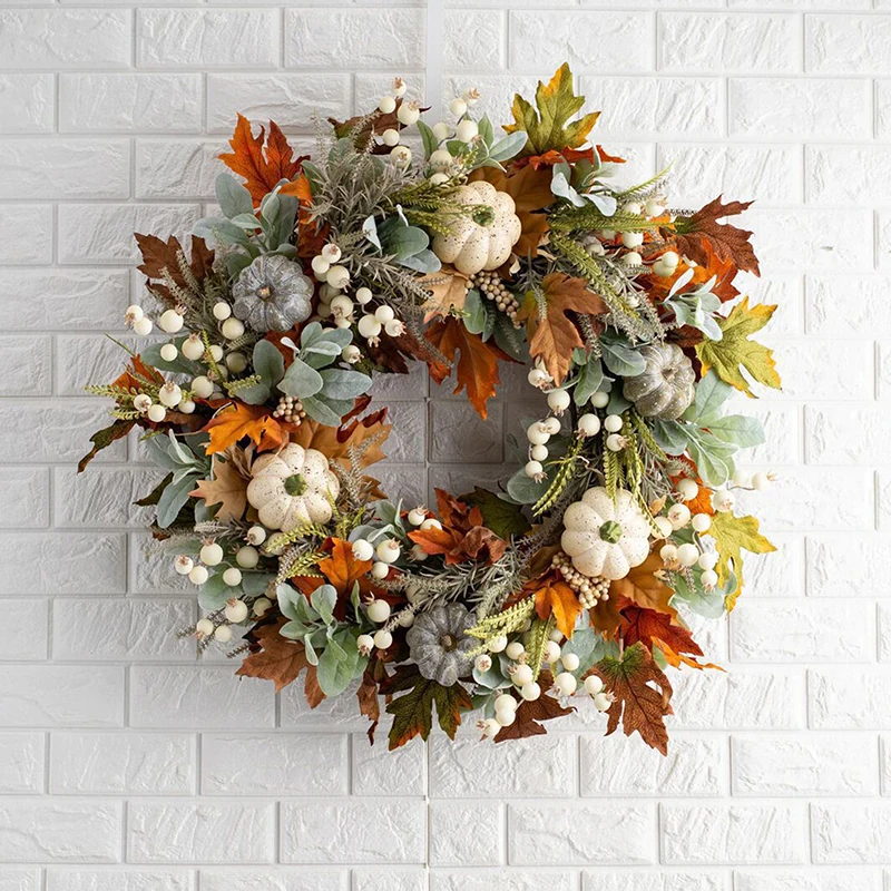 Thanksgiving Artificial Fall Maple Leaf And Pumpkin Wreath For Front Door Of Home Farmhouse Decor
Thanksgiving Artificial Fall Maple Leaf And Pumpkin Wreath For Front Door Of Home Farmhouse Decor