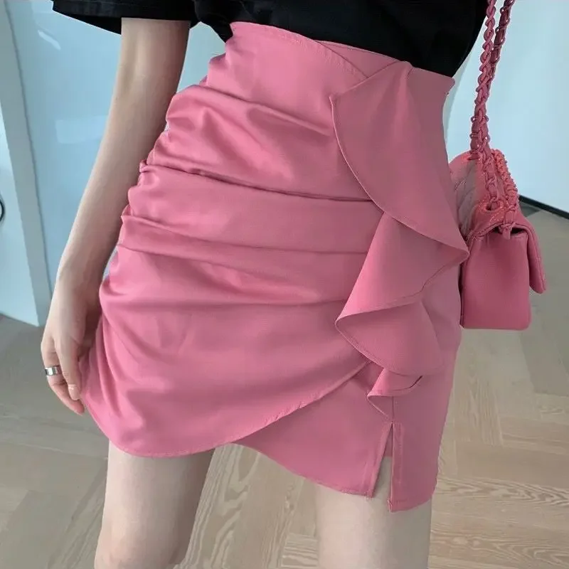 

Fashion Zipper Solid Color Spliced Ruffles Asymmetrical Skirts Women Clothing Summer New Loose Office Lady Irregular Skirts L511