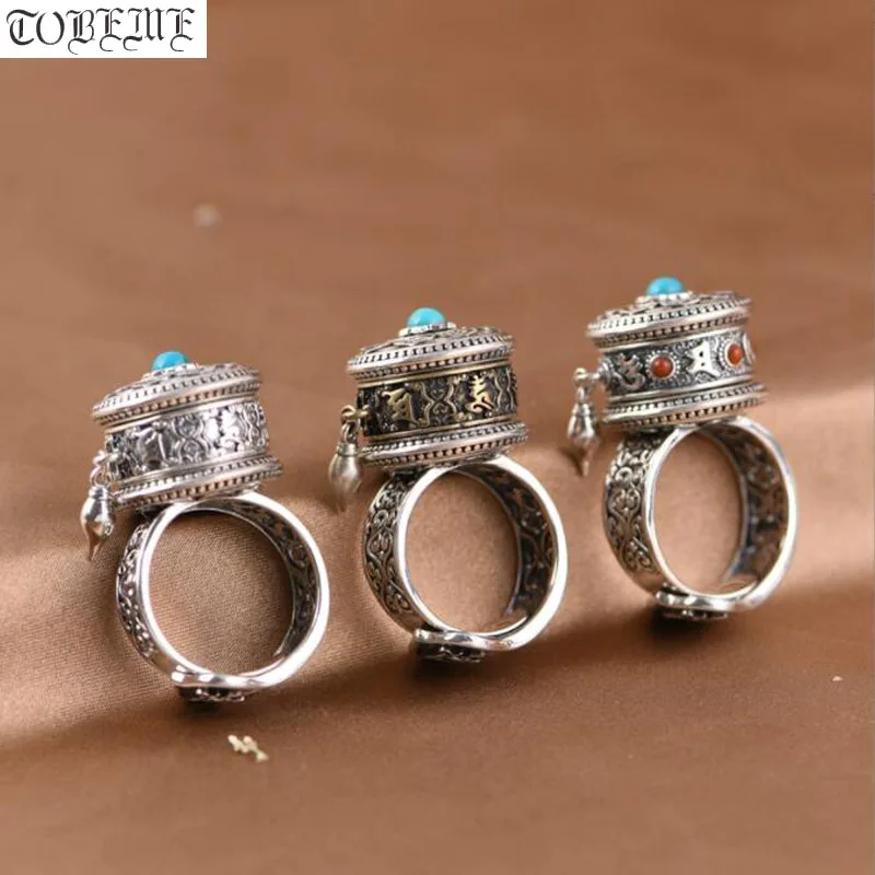 

Real 925 Silver Buddhist 8 Auspicous Symbols Ring Tibetan Six Words Proverb Ring Good Luck Ring Resizable