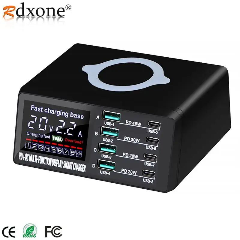 Беспроводная зарядная док-станция RDXONE с 8 USB-портами и светодиодным дисплеем, 100 Вт
Беспроводная зарядная док-станция RDXONE с 8 USB-портами и светодиодным дисплеем, 100 Вт