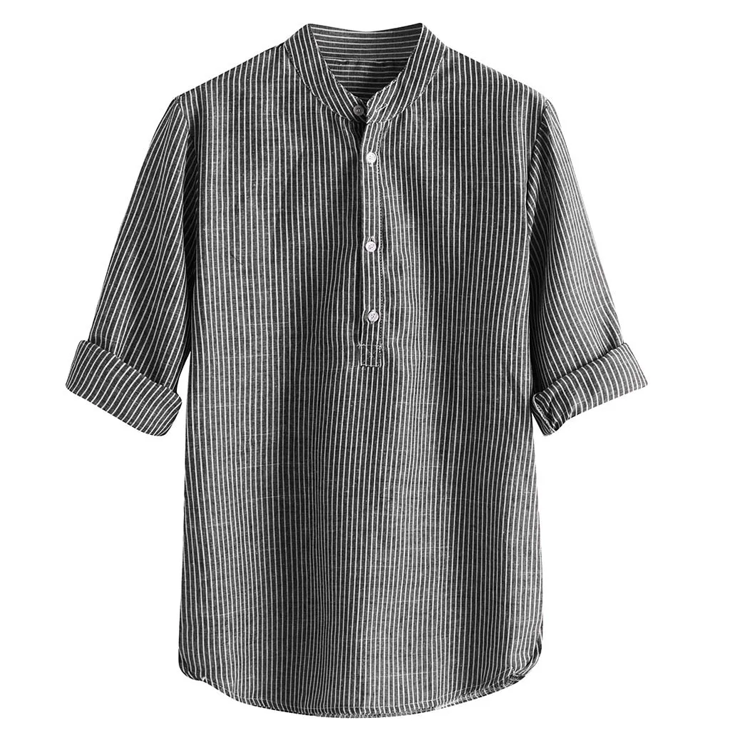 Мужская повседневная льняная рубашка на пуговицах с длинным рукавом, полосатая свободная футболка, топ, мужская одежда, оверсайз, свободная футболка, топ 
Мужская повседневная льняная рубашка на пуговицах с длинным рукавом, полосатая свободная футболка, топ, мужская одежда, оверсайз, свободная футболка, топ