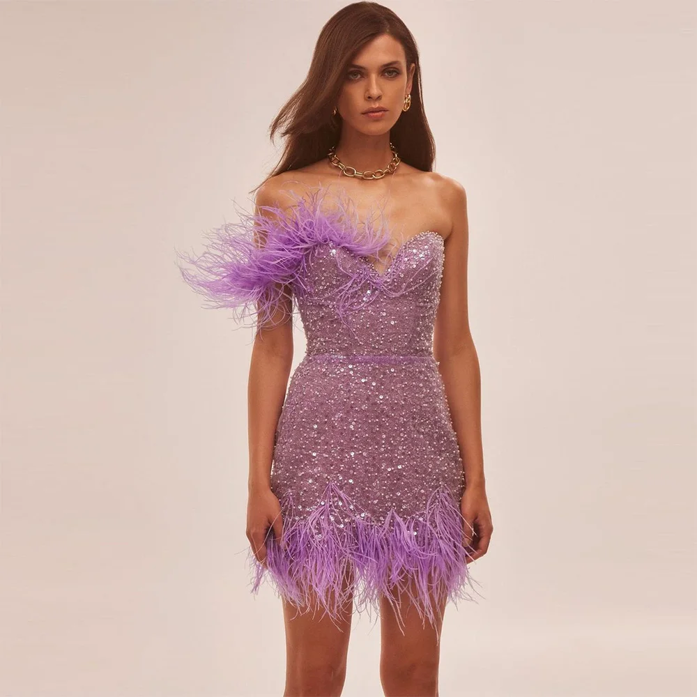Sevintage Glitter Lavender Feather Sequined Prom Dresses One Shoulder Sleeveless Evening Gowns Short Formal Party Dress 2023
Sevintage Glitter Lavender Feather Sequined Prom Dresses One Shoulder Sleeveless Evening Gowns Short Formal Party Dress 2023
