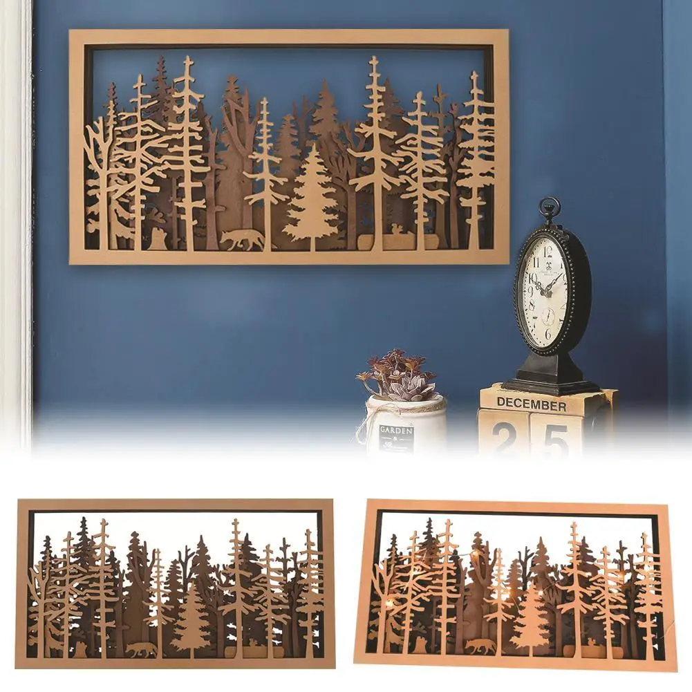 

Forest Wildlife Handcrafted Art Wooden Forest Decor Animal Statues Framed Mountain Woodland Wildlife Lodge Elk Cabin Wall Decor