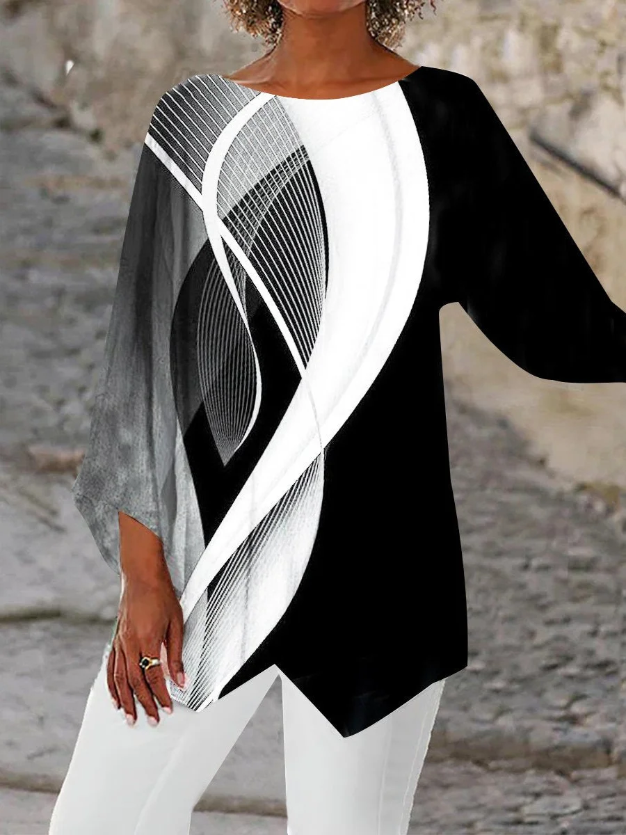 Plus Size Women Asymmetrical 3/4 Sleeve Scoop Neck Striped Colorblock Stitching Tops
Plus Size Women Asymmetrical 3/4 Sleeve Scoop Neck Striped Colorblock Stitching Tops