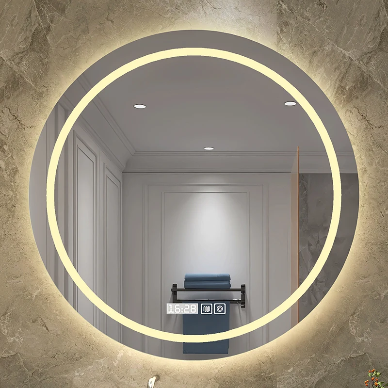 Smart bathroom mirror toilet LED cosmetic mirror with light backlight cold and warm touch screen anti-fog round hanging mirror
Smart bathroom mirror toilet LED cosmetic mirror with light backlight cold and warm touch screen anti-fog round hanging mirror