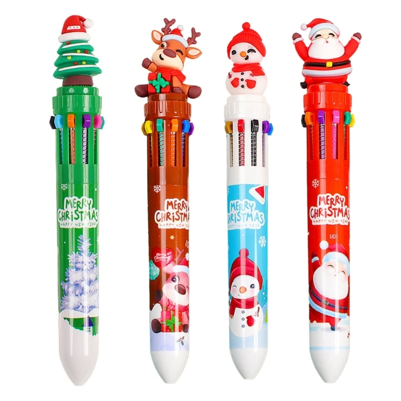 

Рождественская шариковая ручка 10-в-1, выдвижная разноцветная шариковая ручка для детей, награда за рождественскую вечеринку,