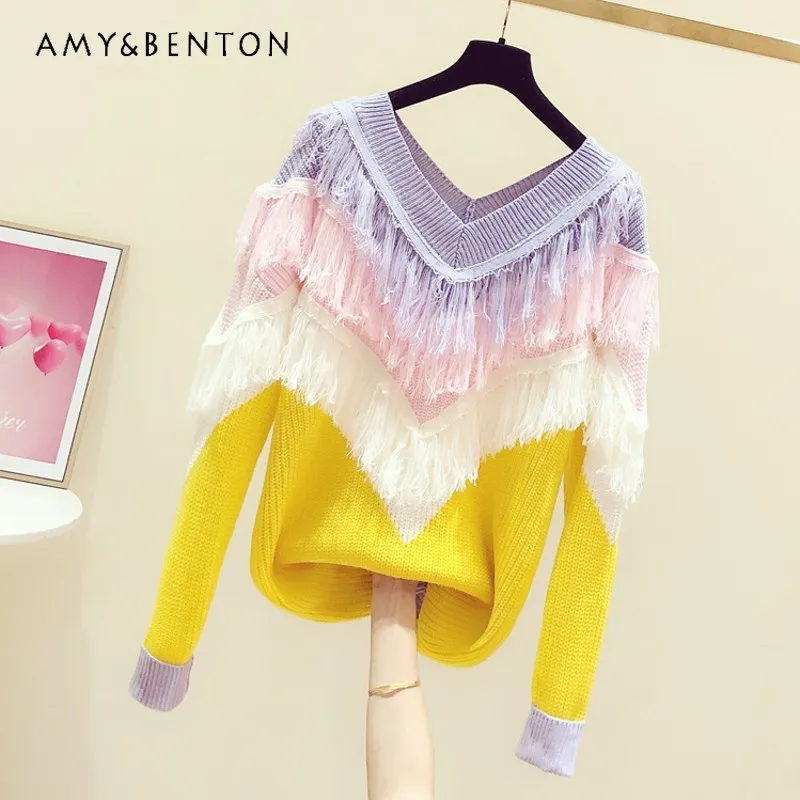 Heavy Industry Multicolored Tassel Pairs V-neck Long-Sleeved Sweater Women 2023 Autumn Winter New Korean Style Casual Knitwear
Heavy Industry Multicolored Tassel Pairs V-neck Long-Sleeved Sweater Women 2023 Autumn Winter New Korean Style Casual Knitwear