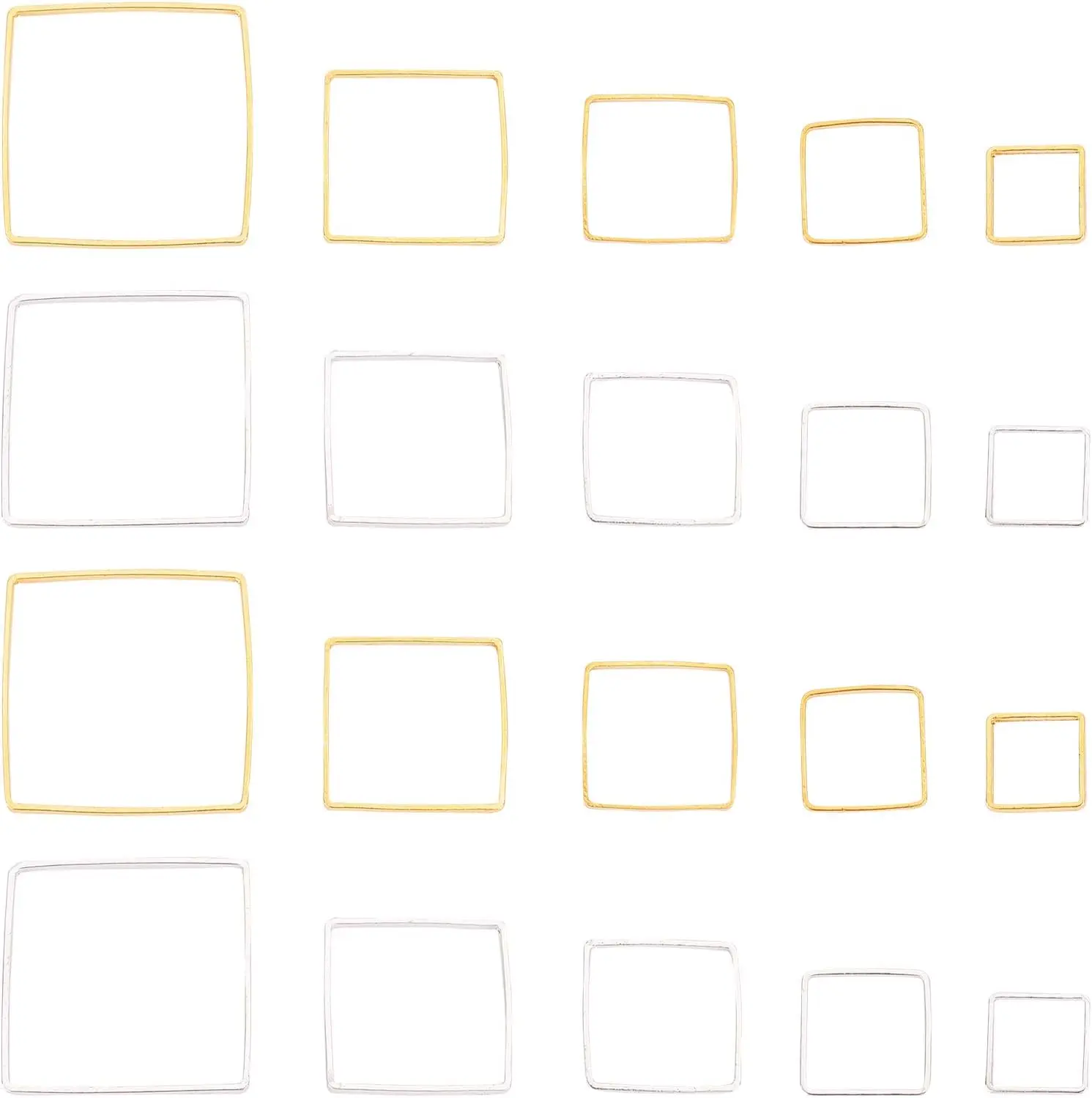 Кольца квадратные металлические с геометрическими звеньями, 5 размеров, 200 шт.