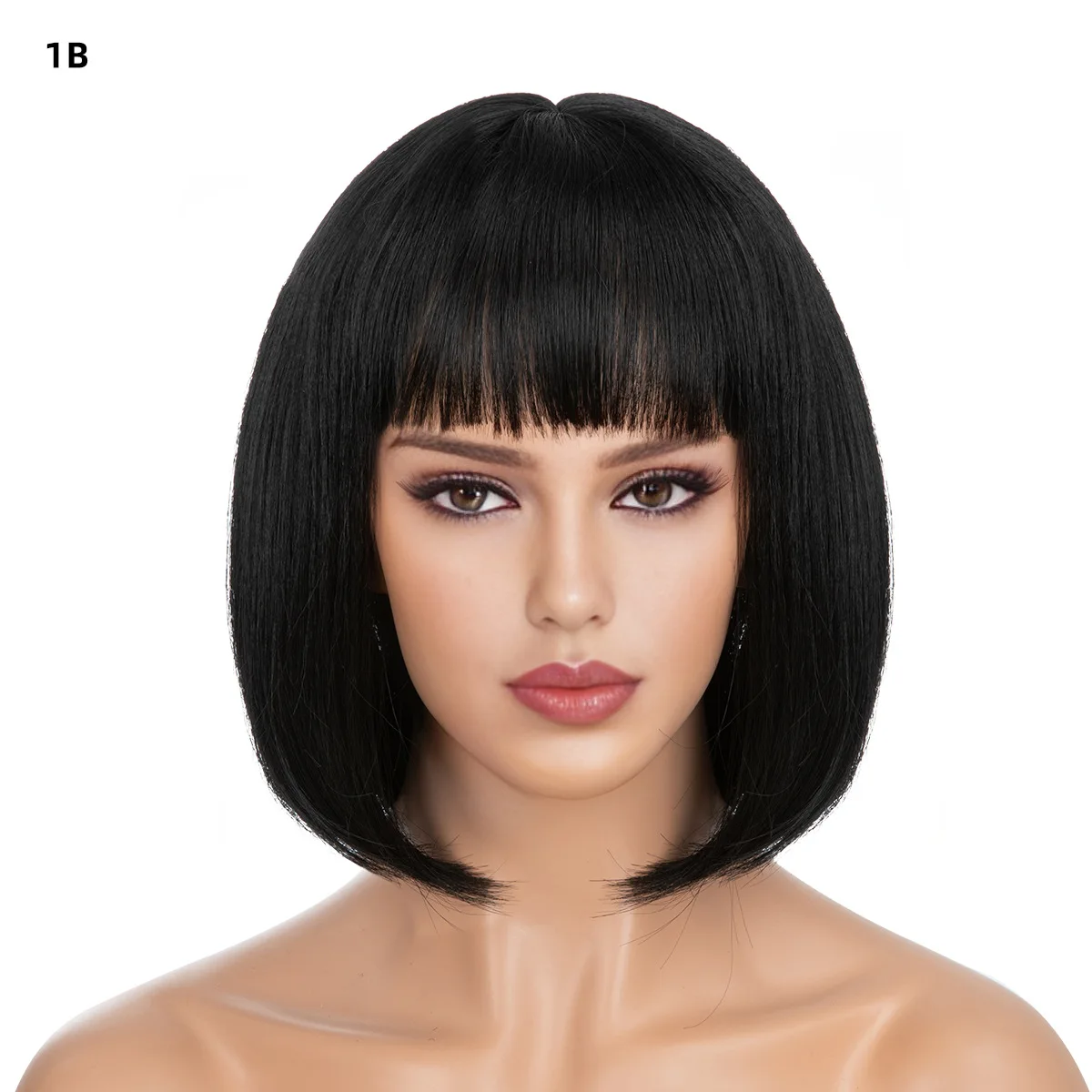 

Short Black Straight Synthetic Wigs with Bangs for Women Bob Violet Highlights Hair Wig Daily Party Use High Temperature Hair