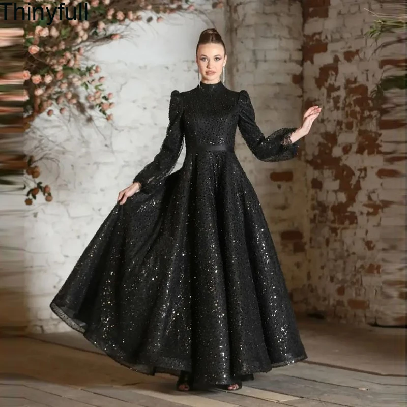 Thinyfull A-line Arabic Muslim Engagement Prom Dress High Neck Long Sleeves Sequin Evening Party Dress Long Formal Occasion Gown
Thinyfull A-line Arabic Muslim Engagement Prom Dress High Neck Long Sleeves Sequin Evening Party Dress Long Formal Occasion Gown