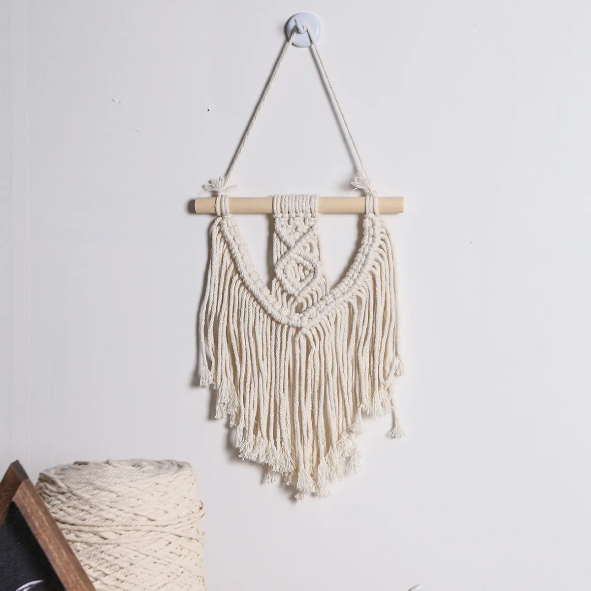 

Cotton Thread Hand-woven Tapestry Chic Boho Style Solid Color Simple Home Furnishing Decoration Tassel Wall Hanging