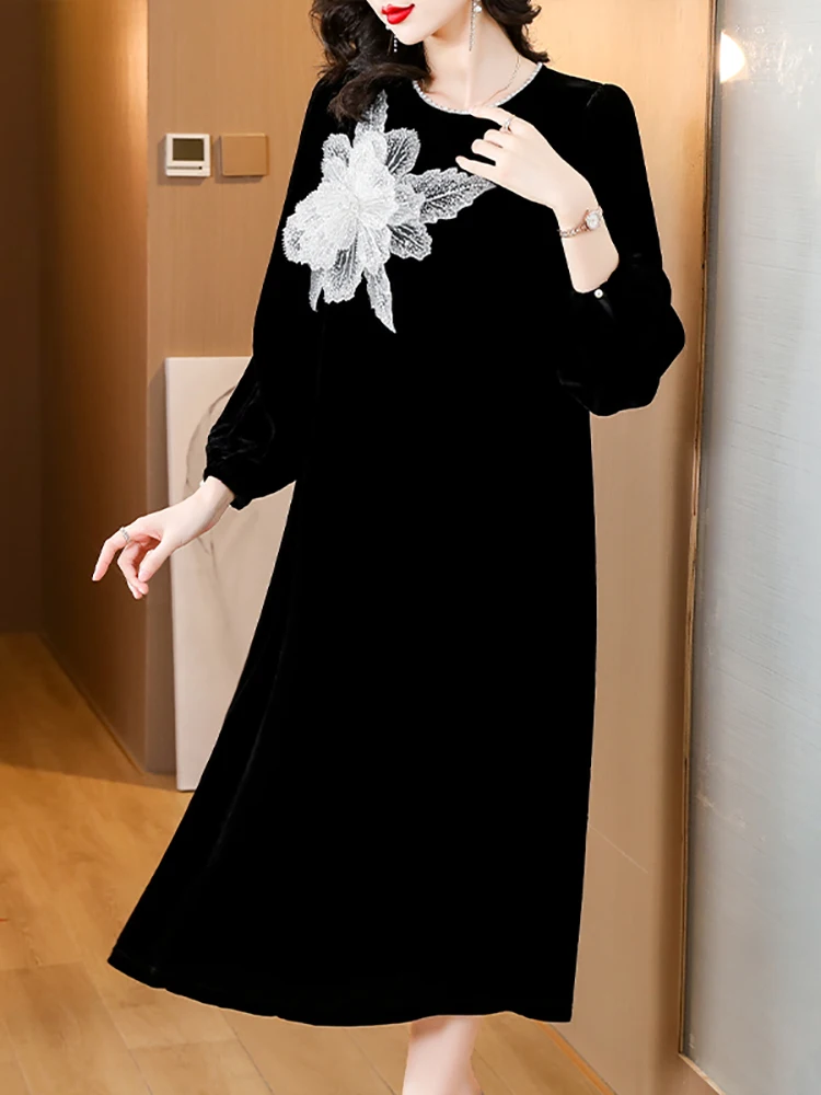 Женское бархатное платье с аппликацией, черное элегантное длинное платье с длинным рукавом, круглым вырезом и бисером, корейское винтажное платье, Осень-зима 2024
Женское бархатное платье с аппликацией, черное элегантное длинное платье с длинным рукавом, круглым вырезом и бисером, корейское винтажное платье, Осень-зима 2024