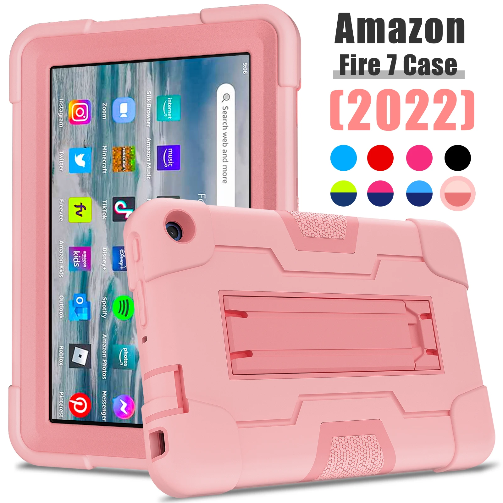 

Armor Case For Amazon Fire 7 2022 Fire 7 Kids Tablet Shockproof Built-in Kickstand Cover 3-in-1 Hybrid Heavy Duty Rugged Shell