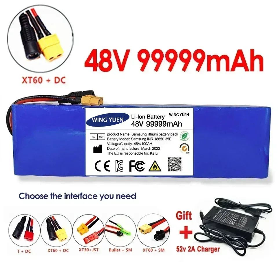 New 48V 99999mAh 1000w 13S3P XT60 101Ah Li-ion Battery for 54.6V Scooter Electric Bike with BMS Charger
New 48V 99999mAh 1000w 13S3P XT60 101Ah Li-ion Battery for 54.6V Scooter Electric Bike with BMS Charger