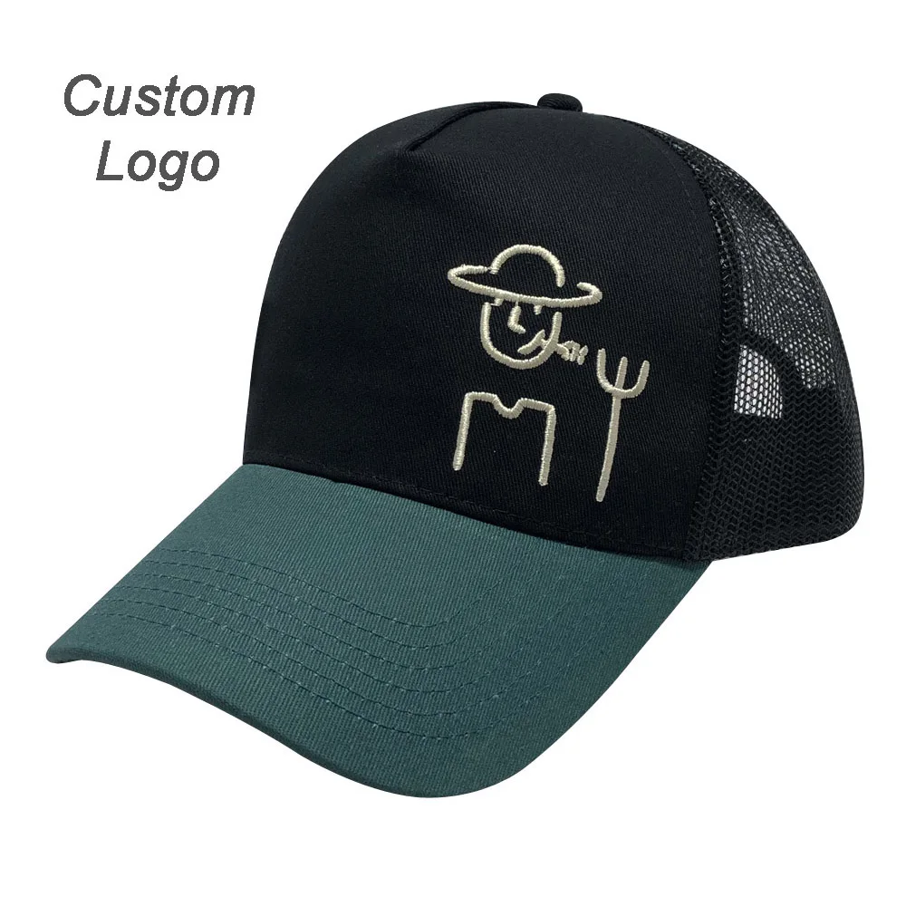 

DIY Text Team Name Trucker Cap Two Tone Colors Blue Green Custom Curve Brim Tennis Summer Journey Sunny Snapback Sport Hat