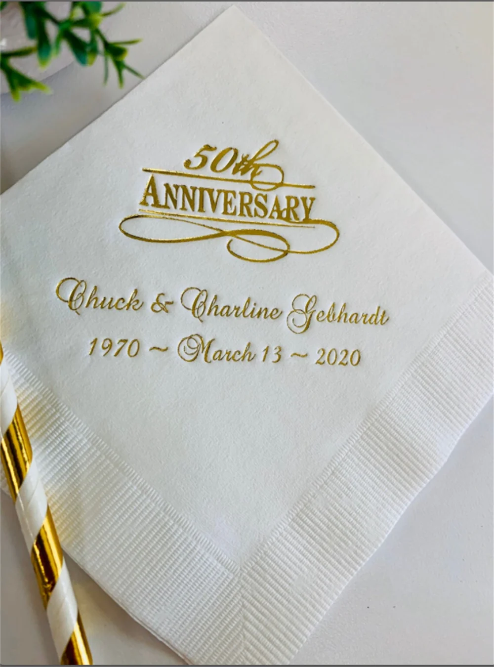 

50PCS Personalized Napkins Beverage Cocktail Luncheon Dinner Guest Towel Size Available Wedding Custom Monogram 50th Anniversary