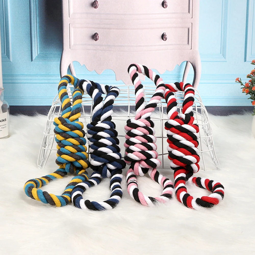 

Dog Toy Bite Rope Teeth Grinding Colored Double Knot Cotton Rope Interactive Toys Molar Cleaning Teeth Toy for Small Medium Dog