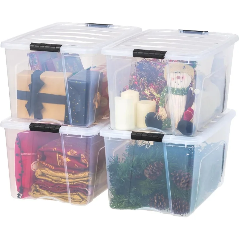 

IRIS USA 4 Pack 72qt Clear View Plastic Storage Bin with Lid and Secure Latching Buckles