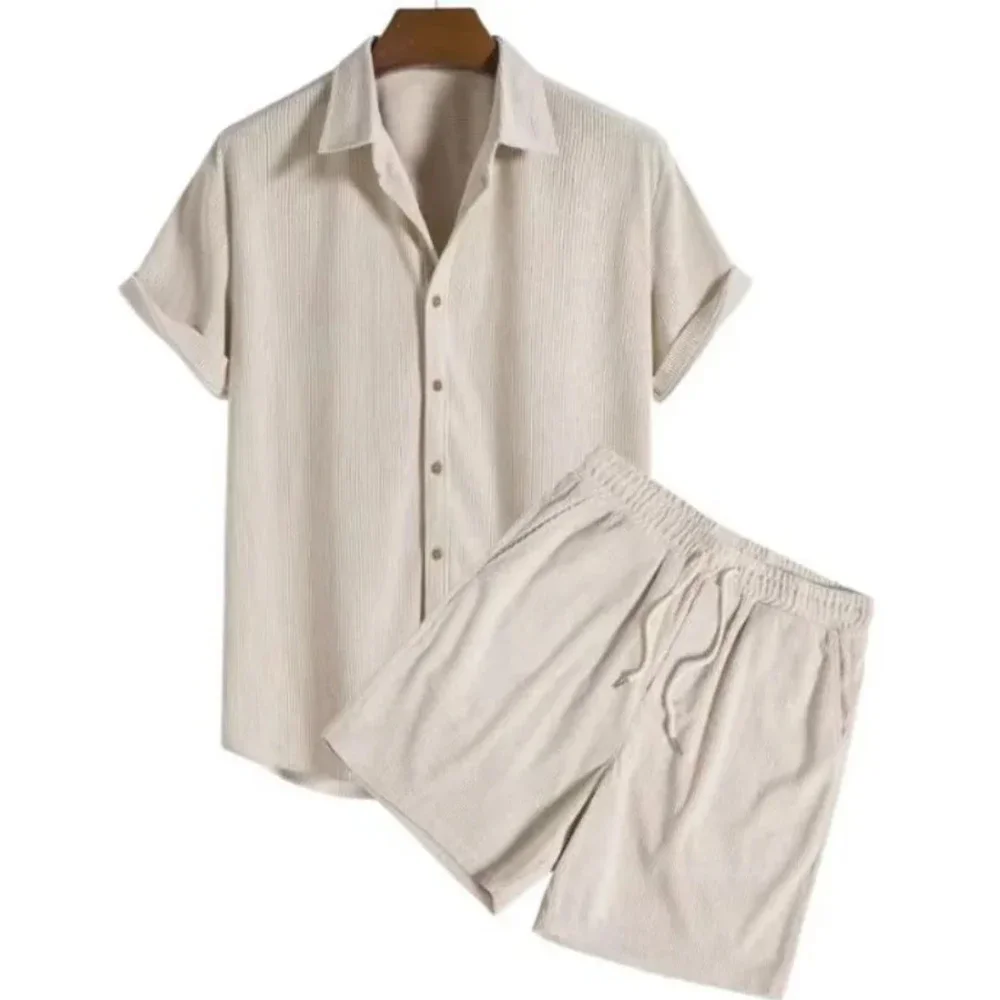 

Mens Suits Casual Loose Multi-color Beach Outfit Corduroy Short Sleeve Suit Two-piece Set for Men