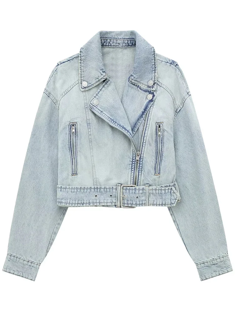 TRAF 2023 spring and summer new women's fashion belt denim short coat retro long-sleeved pocket coat chic tops
TRAF 2023 spring and summer new women's fashion belt denim short coat retro long-sleeved pocket coat chic tops