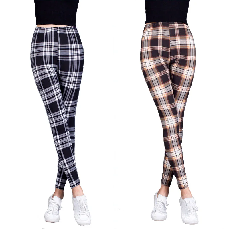 

Fashion Retro Plaid Print Women's Leggings British Style Spring Autumn Polyester Stretch Hottie Sexy Outerwear Cropped Pants