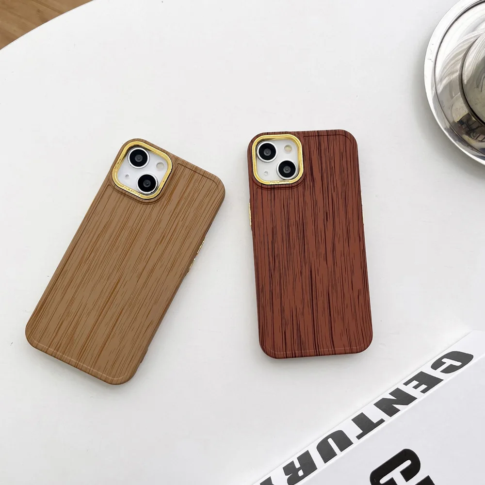 

Electroplated Frame Retro Bionic Wood Grain Shell For iPhone 14 13 12 11 Promax X XS XR XSMAX All-inclusive Fall Protection Case