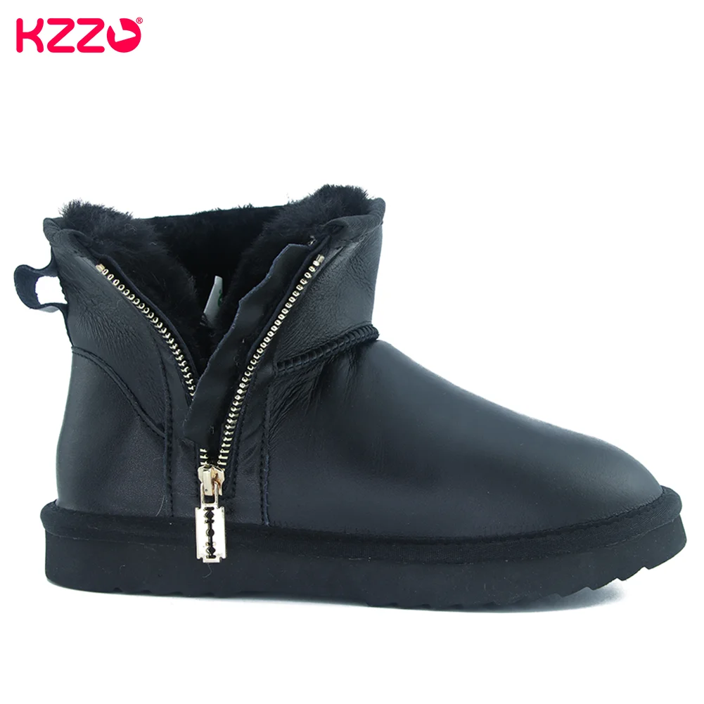 

KZZO Australia Classic Sheepskin Snow Boots With Zipper Women Winter Short Waterproof Leather Natural Wool Lined Ankle Warm Shoe