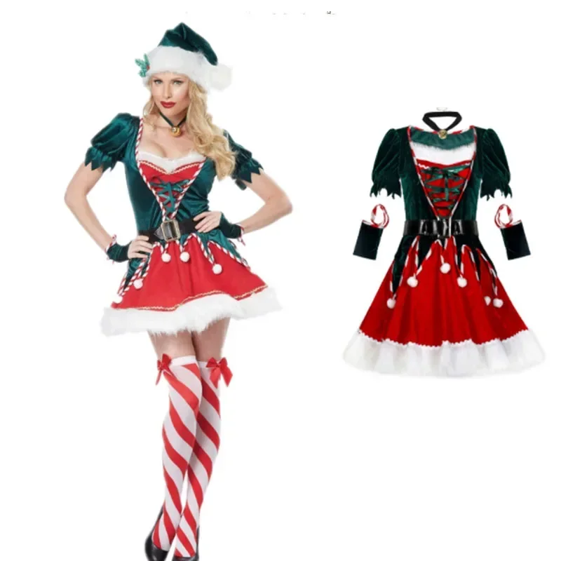 

Рождественская вечеринка для взрослых женщин косплей сексуальное рождественское платье костюм Санта Клауса эльфа Новогодняя одежда теплое платье нарядный наряд