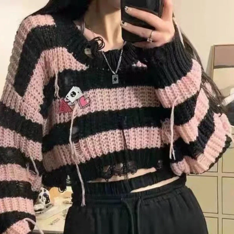 DUOFAN Y2k Gothic Harajuku Stripped Crop Sweaters Women Grunge Knitted Pullovers Hollow Out Mall Goth Tops 2023 Autumn Jumpers
DUOFAN Y2k Gothic Harajuku Stripped Crop Sweaters Women Grunge Knitted Pullovers Hollow Out Mall Goth Tops 2023 Autumn Jumpers