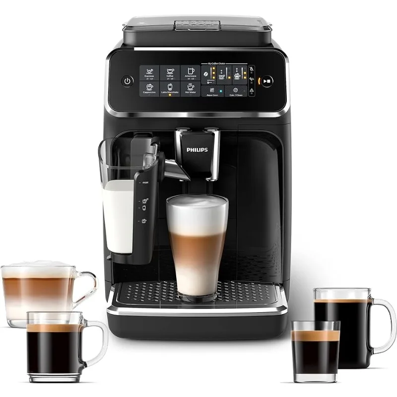 

3200 Series Fully Automatic Espresso Machine, LatteGo Milk Frother, 5 Coffee Varieties, Intuitive Touch Display