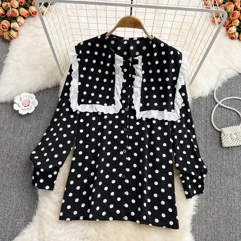 2022 Spring and Autumn Aging Sweet Lace Navy Collar Long Sleeve Loose Wave Point Shirt Women's Foreign Chic Top Fashion
2022 Spring and Autumn Aging Sweet Lace Navy Collar Long Sleeve Loose Wave Point Shirt Women's Foreign Chic Top Fashion