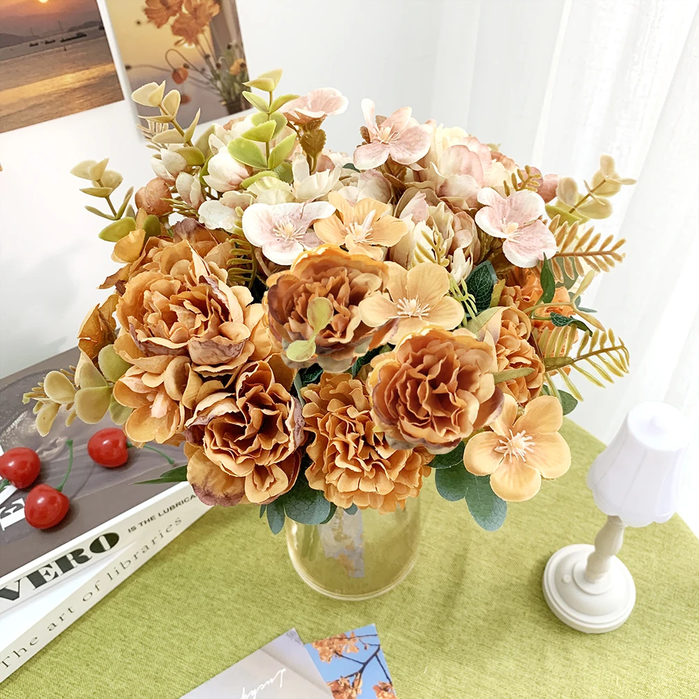 Generic Artificial Flowers 10 Heads Peony Pink Silk Roses Bride Bouquet