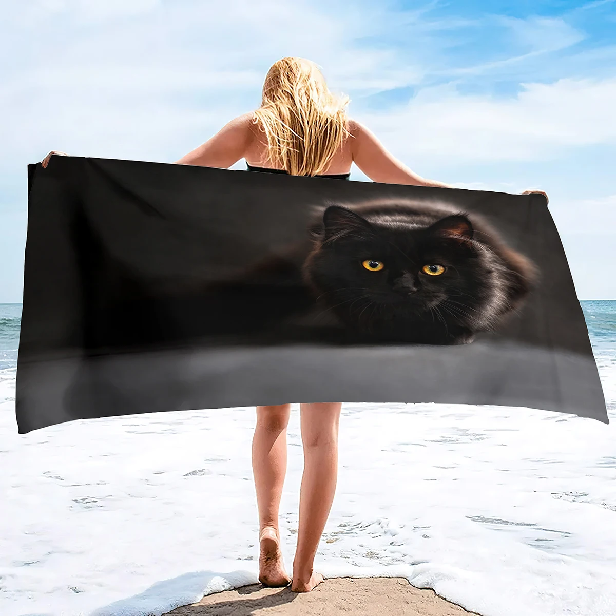 

Пляжное полотенце с черными кошками, очень Впитывающее супермягкое полотенце для бассейна, большие декоративные мочалки для кухни, тренажерного зала, спа, отеля, йоги